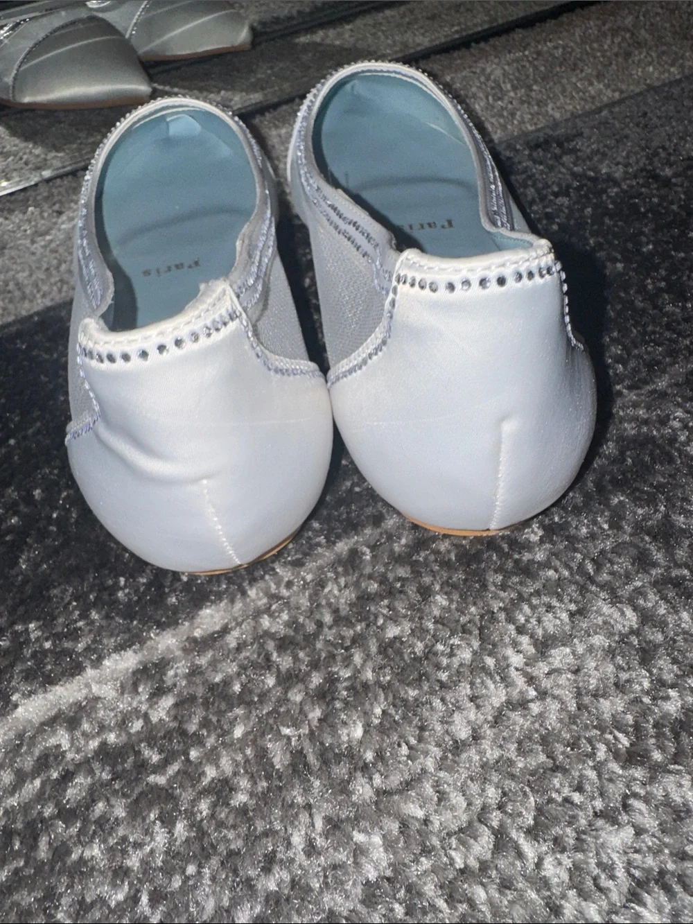 Christian Louboutin White Pointed Toe Mesh & Leather Flats with Crystal Trim